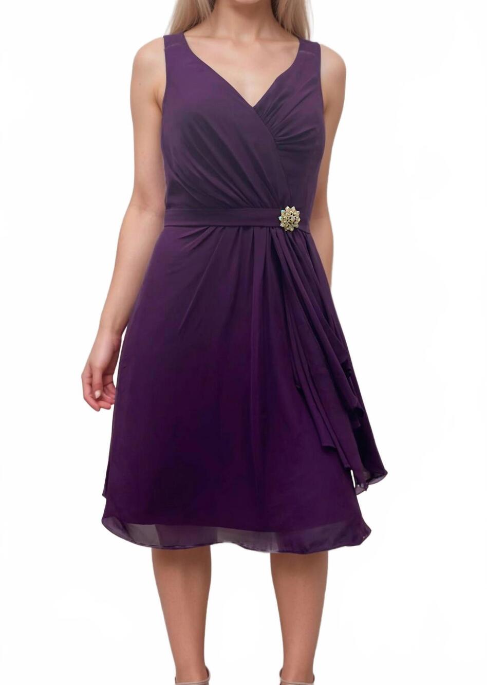 NEW LAST DRESS mirabella brooch drape mini dress in purple